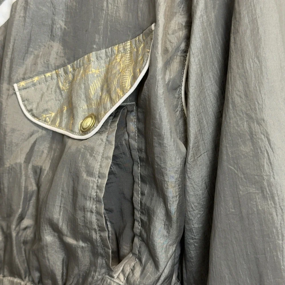 Out‎ Brook Vintage Windbreaker Jacket Olive Gold Graphic Zip Up Womens Large 80s